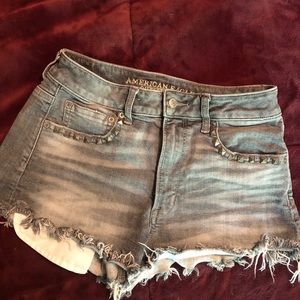 Grey distressed high rise shorts